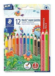 STAEDTLER NORIS SUPER JUMBO KLEURPOTLODEN SET - 10+2 STUKS & SLIJPER