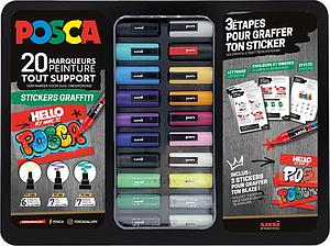 POSCA KOFFERSET METAAL 20ST STICKERS GRAFFITI