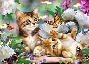 DIAMOND PAINTING 40x50CM - KITTENS AND BUTTERFLIES