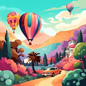 DIAMOND PAINTING MINI 25x25CM - BALLOONS OVER THE VALLEY