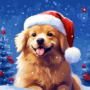 DIAMOND PAINTING MINI 25x25CM - PLAYFUL DOG IN SNOWY CHRISTMAS