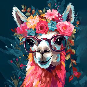 DIAMOND PAINTING MINI 25x25CM FRAMED - FANTASY LAMA AND FLOWERS