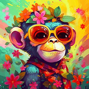 DIAMOND PAINTING MINI 25x25CM FRAMED - FANTASY MONKEY AND FLOWERS