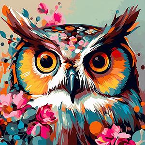 DIAMOND PAINTING MINI 25x25CM FRAMED - FANTASY OWL WITH FLOWERS