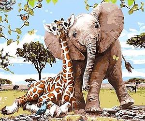 PAINT BY NUMBERS 40x50CM - ELEPHANT AND GIRAFFE FRIENDS