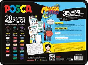 POSCA KOFFERSET METAAL 20ST MANGA STAP VOOR STAP