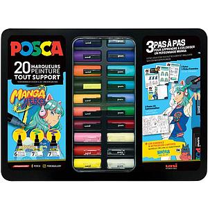 POSCA KOFFERSET METAAL 20ST MANGA STAP VOOR STAP